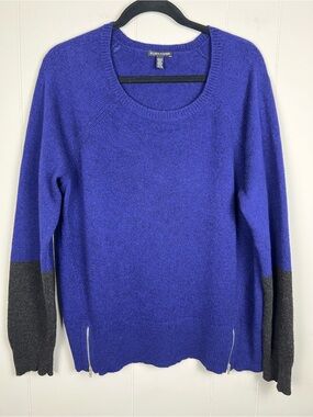 EILEEN FISHER Women's Royal Blue and Charcoal Wool & Yak Sweater Size XL